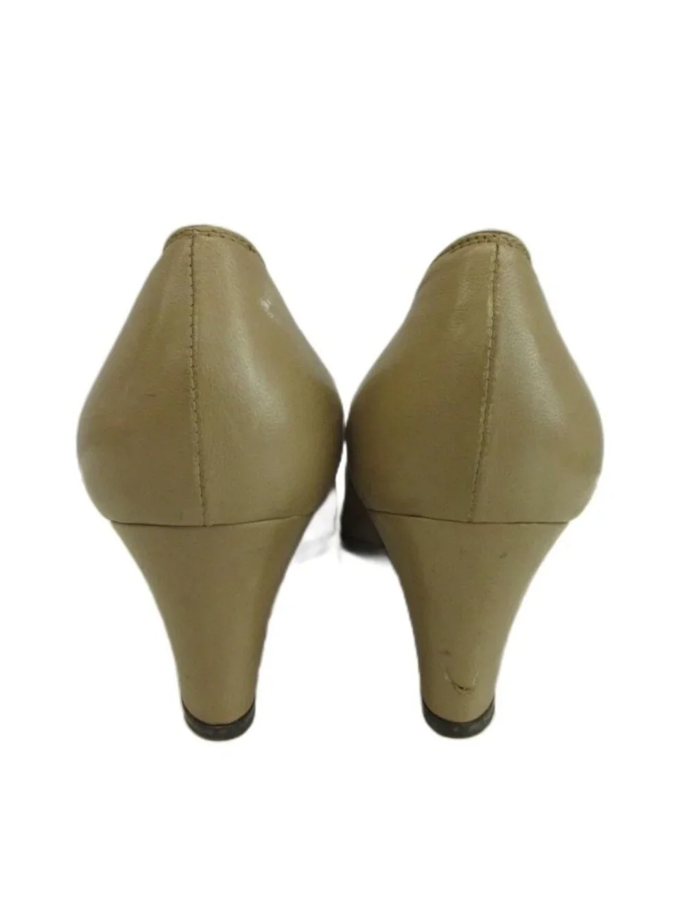 Chanel Pumps Leather Pointed Toe Middle Heels CC Logo Beige